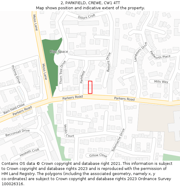 2, PARKFIELD, CREWE, CW1 4TT: Location map and indicative extent of plot