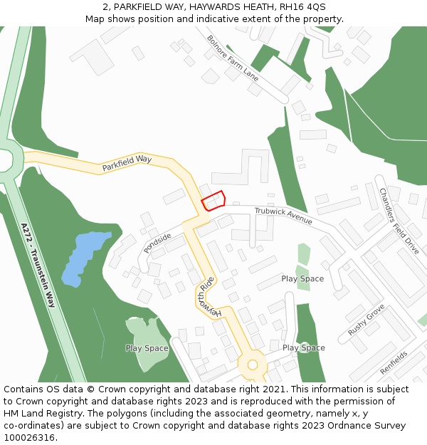 2, PARKFIELD WAY, HAYWARDS HEATH, RH16 4QS: Location map and indicative extent of plot