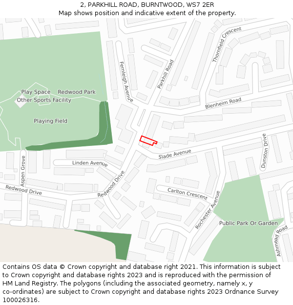 2, PARKHILL ROAD, BURNTWOOD, WS7 2ER: Location map and indicative extent of plot