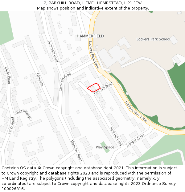 2, PARKHILL ROAD, HEMEL HEMPSTEAD, HP1 1TW: Location map and indicative extent of plot
