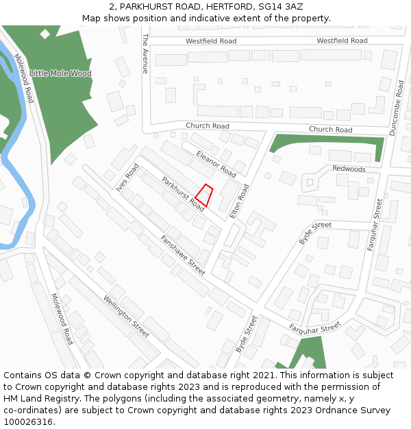 2, PARKHURST ROAD, HERTFORD, SG14 3AZ: Location map and indicative extent of plot