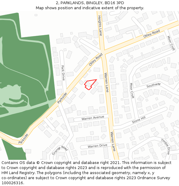 2, PARKLANDS, BINGLEY, BD16 3PD: Location map and indicative extent of plot