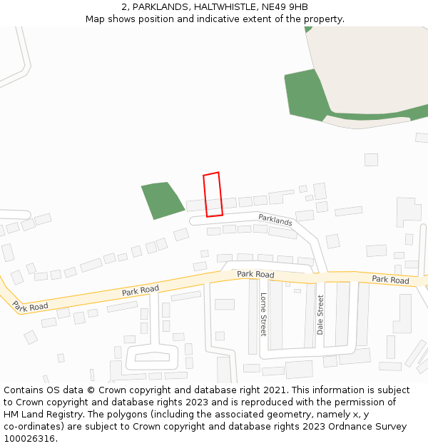 2, PARKLANDS, HALTWHISTLE, NE49 9HB: Location map and indicative extent of plot