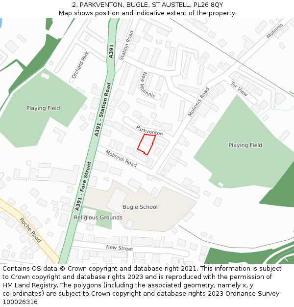 2, PARKVENTON, BUGLE, ST AUSTELL, PL26 8QY: Location map and indicative extent of plot