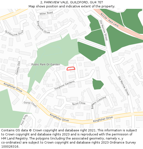 2, PARKVIEW VALE, GUILDFORD, GU4 7ET: Location map and indicative extent of plot