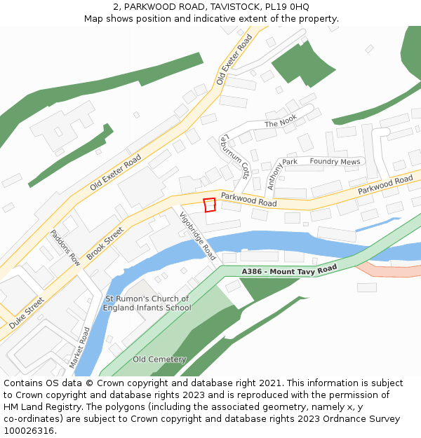 2, PARKWOOD ROAD, TAVISTOCK, PL19 0HQ: Location map and indicative extent of plot