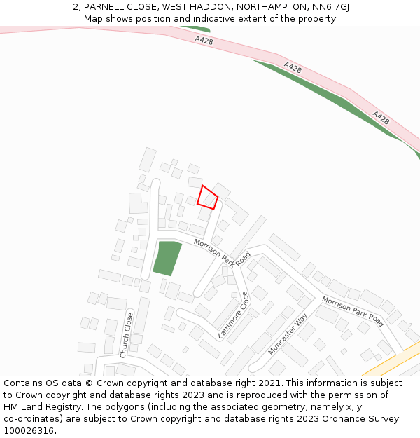 2, PARNELL CLOSE, WEST HADDON, NORTHAMPTON, NN6 7GJ: Location map and indicative extent of plot