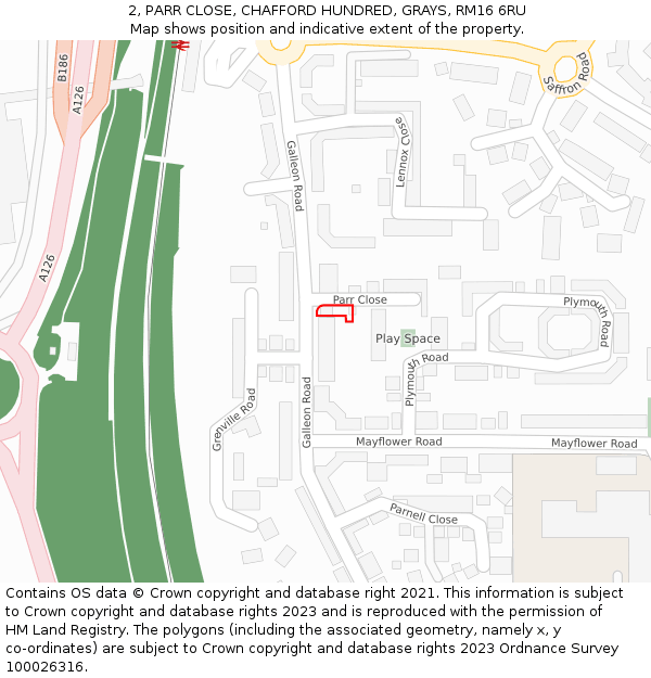 2, PARR CLOSE, CHAFFORD HUNDRED, GRAYS, RM16 6RU: Location map and indicative extent of plot