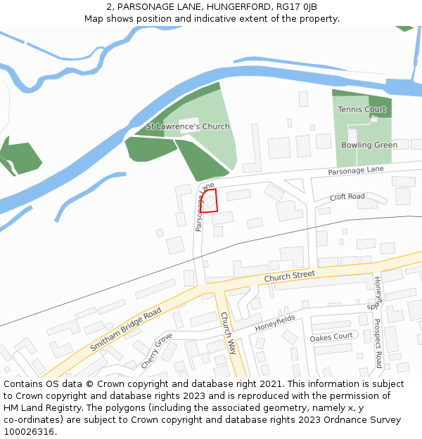 2, PARSONAGE LANE, HUNGERFORD, RG17 0JB: Location map and indicative extent of plot