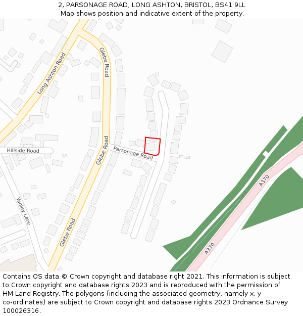 2, PARSONAGE ROAD, LONG ASHTON, BRISTOL, BS41 9LL: Location map and indicative extent of plot