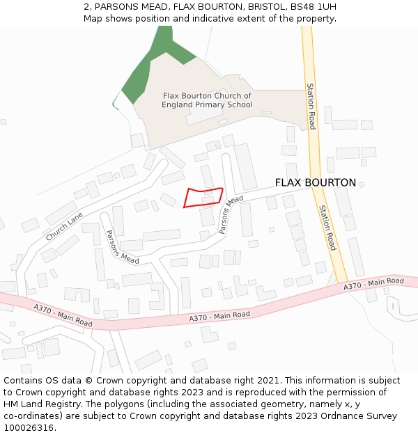 2, PARSONS MEAD, FLAX BOURTON, BRISTOL, BS48 1UH: Location map and indicative extent of plot