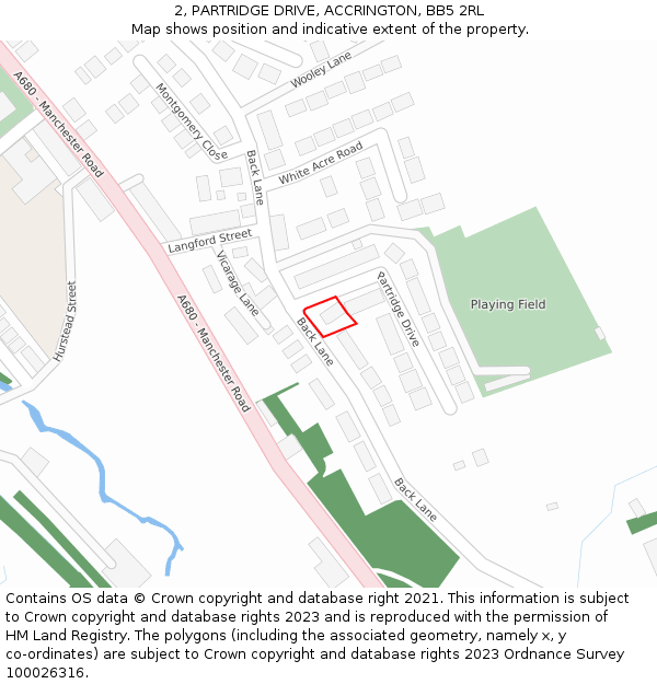 2, PARTRIDGE DRIVE, ACCRINGTON, BB5 2RL: Location map and indicative extent of plot