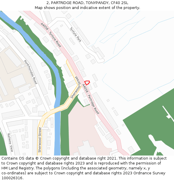 2, PARTRIDGE ROAD, TONYPANDY, CF40 2SL: Location map and indicative extent of plot