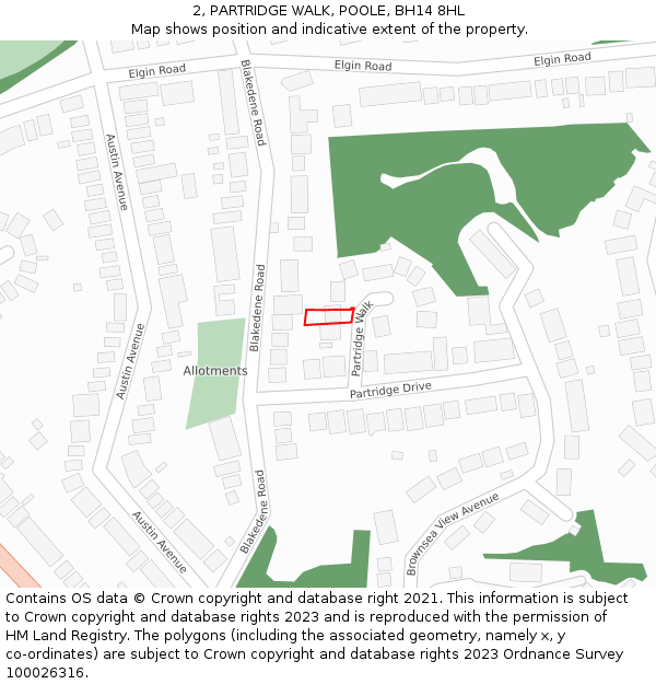 2, PARTRIDGE WALK, POOLE, BH14 8HL: Location map and indicative extent of plot