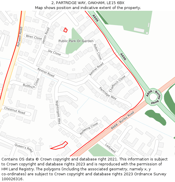 2, PARTRIDGE WAY, OAKHAM, LE15 6BX: Location map and indicative extent of plot