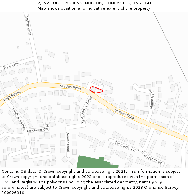 2, PASTURE GARDENS, NORTON, DONCASTER, DN6 9GH: Location map and indicative extent of plot