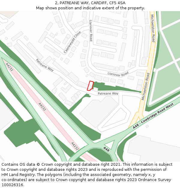 2, PATREANE WAY, CARDIFF, CF5 4SA: Location map and indicative extent of plot
