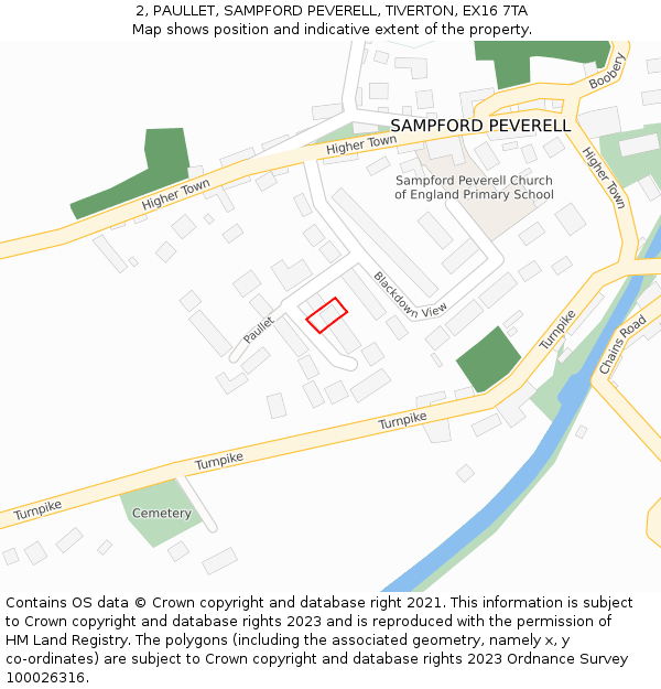 2, PAULLET, SAMPFORD PEVERELL, TIVERTON, EX16 7TA: Location map and indicative extent of plot