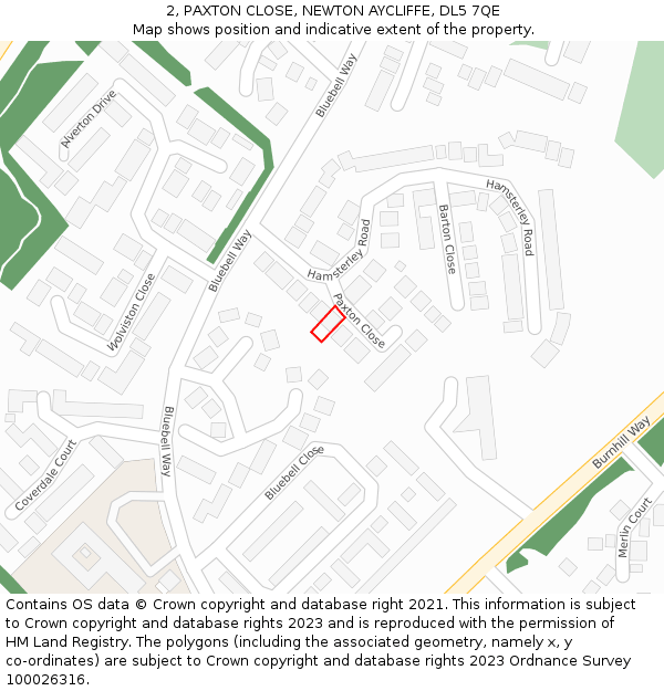 2, PAXTON CLOSE, NEWTON AYCLIFFE, DL5 7QE: Location map and indicative extent of plot