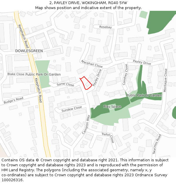 2, PAYLEY DRIVE, WOKINGHAM, RG40 5YW: Location map and indicative extent of plot