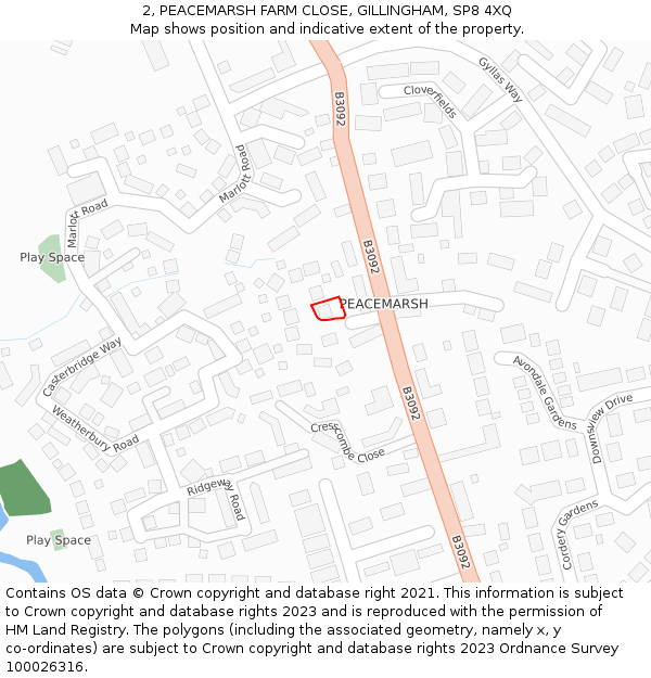 2, PEACEMARSH FARM CLOSE, GILLINGHAM, SP8 4XQ: Location map and indicative extent of plot