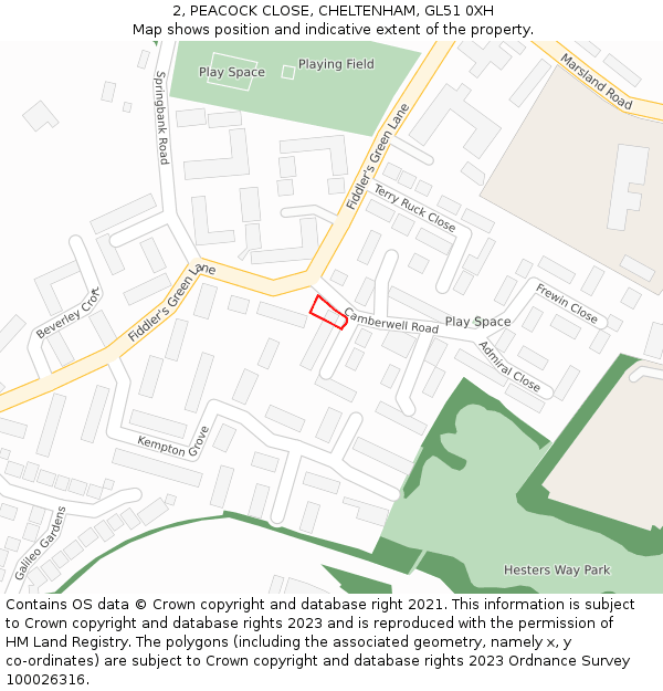 2, PEACOCK CLOSE, CHELTENHAM, GL51 0XH: Location map and indicative extent of plot