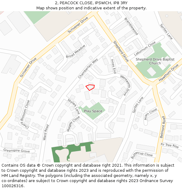2, PEACOCK CLOSE, IPSWICH, IP8 3RY: Location map and indicative extent of plot