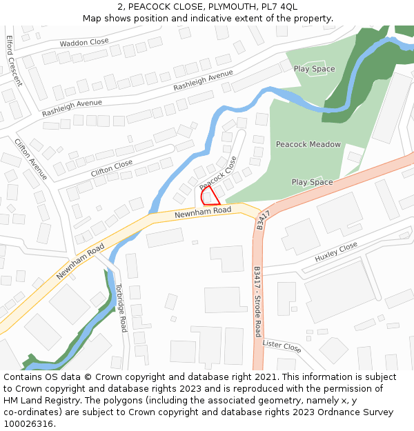 2, PEACOCK CLOSE, PLYMOUTH, PL7 4QL: Location map and indicative extent of plot