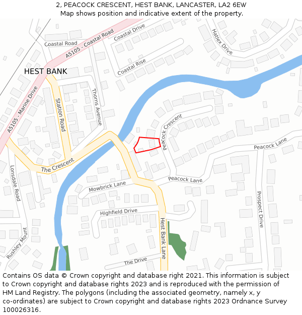 2, PEACOCK CRESCENT, HEST BANK, LANCASTER, LA2 6EW: Location map and indicative extent of plot