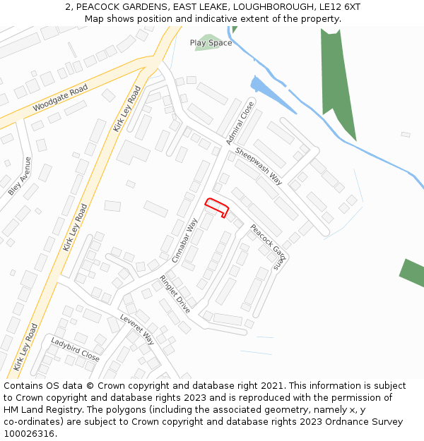 2, PEACOCK GARDENS, EAST LEAKE, LOUGHBOROUGH, LE12 6XT: Location map and indicative extent of plot