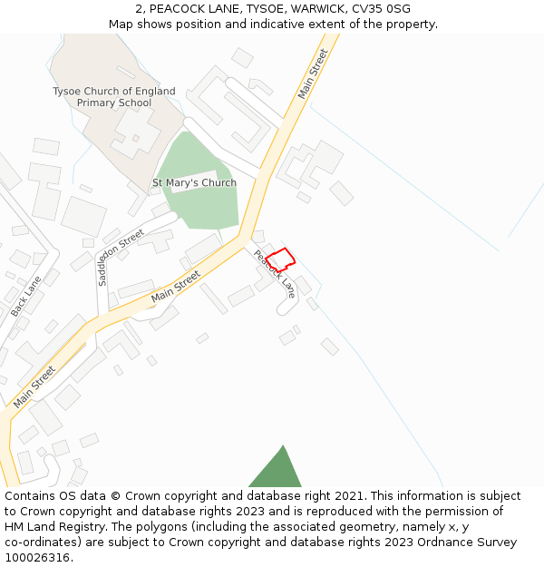 2, PEACOCK LANE, TYSOE, WARWICK, CV35 0SG: Location map and indicative extent of plot
