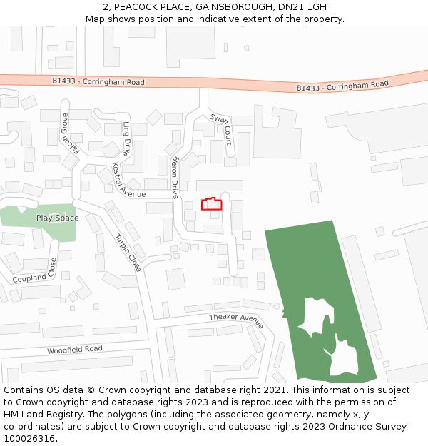 2, PEACOCK PLACE, GAINSBOROUGH, DN21 1GH: Location map and indicative extent of plot