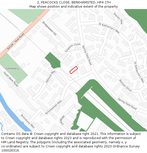 2, PEACOCKS CLOSE, BERKHAMSTED, HP4 1TH: Location map and indicative extent of plot