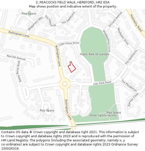 2, PEACOCKS FIELD WALK, HEREFORD, HR2 6SA: Location map and indicative extent of plot