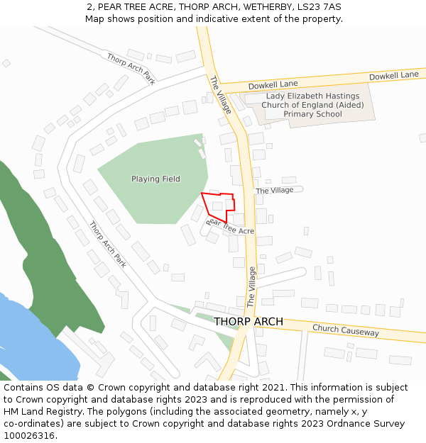 2, PEAR TREE ACRE, THORP ARCH, WETHERBY, LS23 7AS: Location map and indicative extent of plot