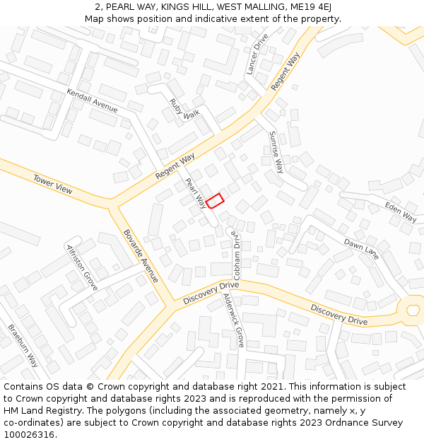 2, PEARL WAY, KINGS HILL, WEST MALLING, ME19 4EJ: Location map and indicative extent of plot