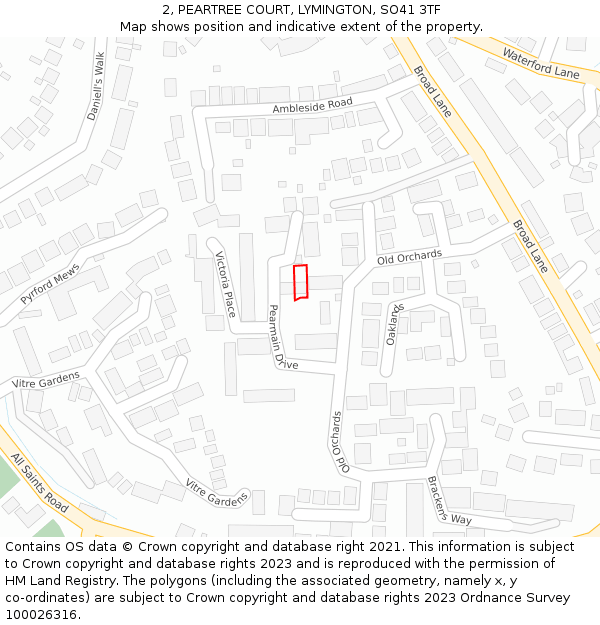 2, PEARTREE COURT, LYMINGTON, SO41 3TF: Location map and indicative extent of plot