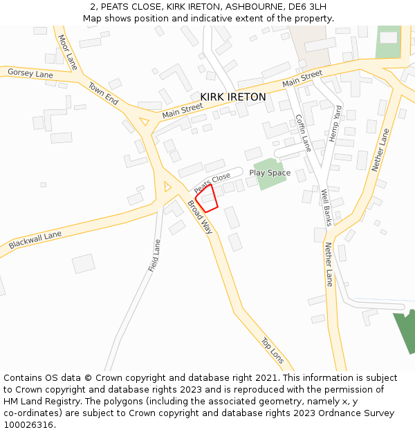 2, PEATS CLOSE, KIRK IRETON, ASHBOURNE, DE6 3LH: Location map and indicative extent of plot