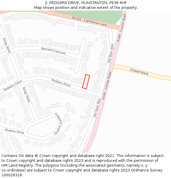 2, PEDDARS DRIVE, HUNSTANTON, PE36 6HF: Location map and indicative extent of plot