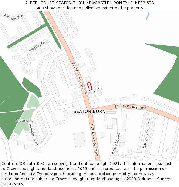 2, PEEL COURT, SEATON BURN, NEWCASTLE UPON TYNE, NE13 6EA: Location map and indicative extent of plot