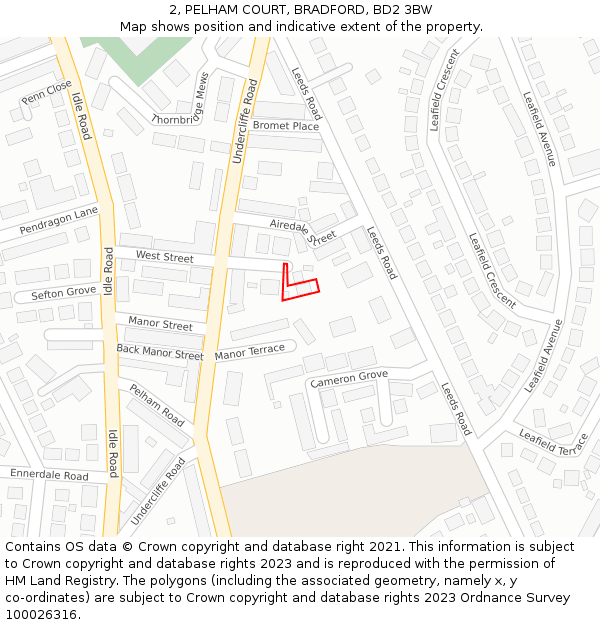 2, PELHAM COURT, BRADFORD, BD2 3BW: Location map and indicative extent of plot