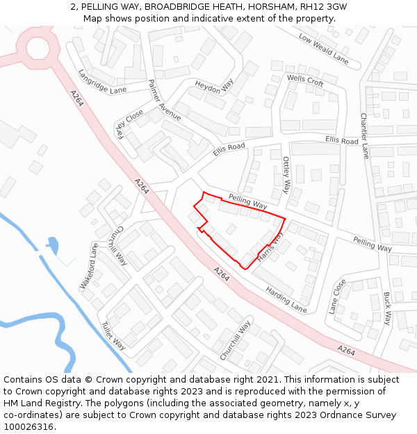 2, PELLING WAY, BROADBRIDGE HEATH, HORSHAM, RH12 3GW: Location map and indicative extent of plot