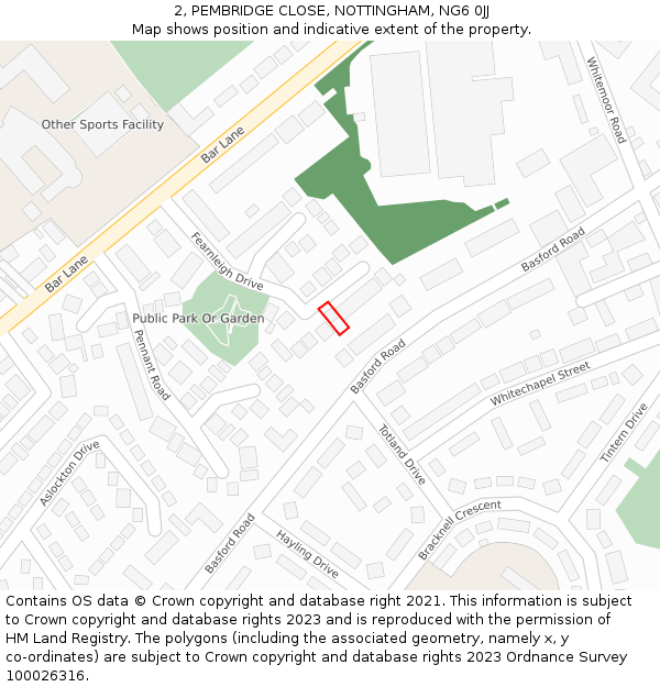 2, PEMBRIDGE CLOSE, NOTTINGHAM, NG6 0JJ: Location map and indicative extent of plot