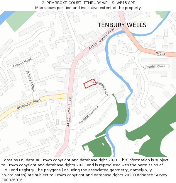 2, PEMBROKE COURT, TENBURY WELLS, WR15 8PF: Location map and indicative extent of plot