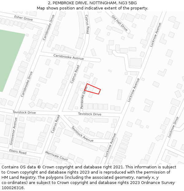 2, PEMBROKE DRIVE, NOTTINGHAM, NG3 5BG: Location map and indicative extent of plot