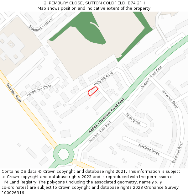 2, PEMBURY CLOSE, SUTTON COLDFIELD, B74 2FH: Location map and indicative extent of plot