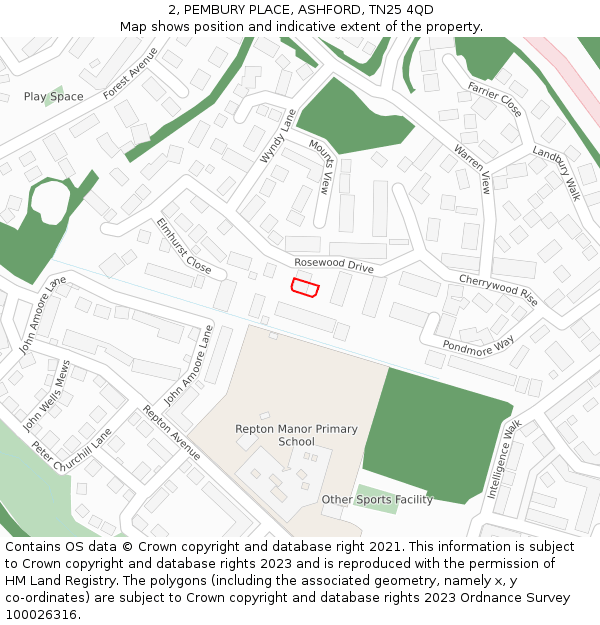 2, PEMBURY PLACE, ASHFORD, TN25 4QD: Location map and indicative extent of plot