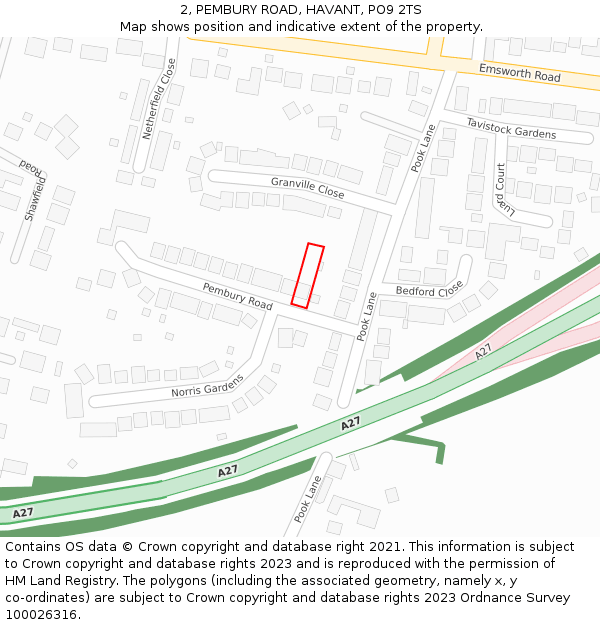 2, PEMBURY ROAD, HAVANT, PO9 2TS: Location map and indicative extent of plot