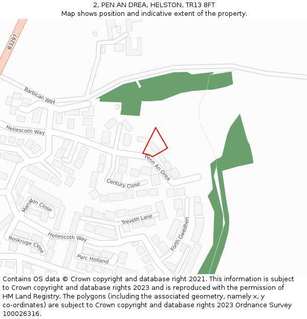 2, PEN AN DREA, HELSTON, TR13 8FT: Location map and indicative extent of plot