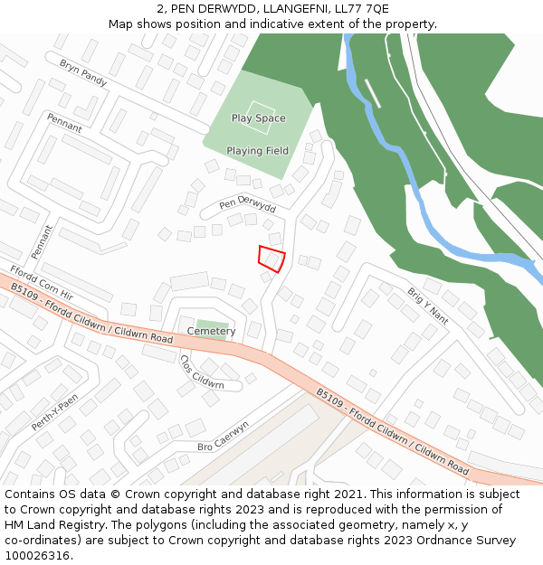 2, PEN DERWYDD, LLANGEFNI, LL77 7QE: Location map and indicative extent of plot